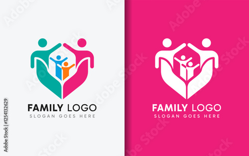 Family People Protect Logo Design with Minimalist Colorful Style Concept.