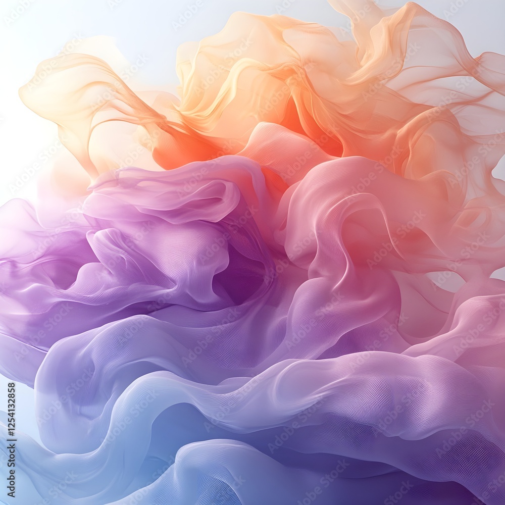 Obraz premium A flowing pastel wave pattern, softly dissolving into a white background.