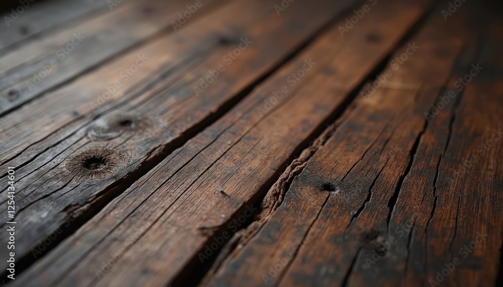 Fototapeta premium Rustic dark wooden texture, ideal banner background. Old floor, table surface with rough grain, knots. Vintage banner, wall with top view, abstract wood structure for carpentry.