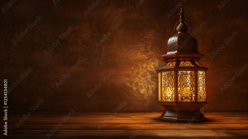 Photorealistic Ramadan background, detailed lantern on wooden table, warm tones, dark brown backdrop, space for graphics. Photorealistic Ramadan background, detailed lantern on wooden table, warm tones, dark brown backdrop, space for graphics.