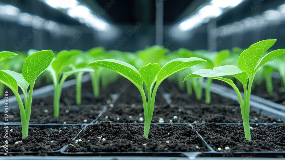 Seedlings Growing in Trays Under Lights Seedlings Growing in Trays Under Lights