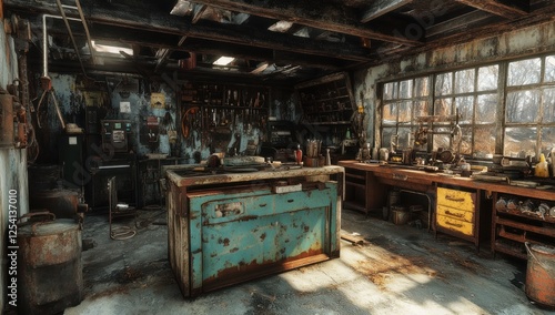 Abandoned Rusty Workshop: A Glimpse into Time's Decay