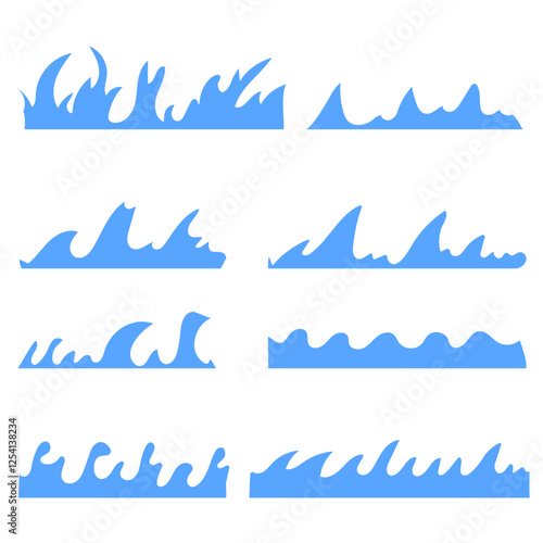 Set of blue waves isolated flat design