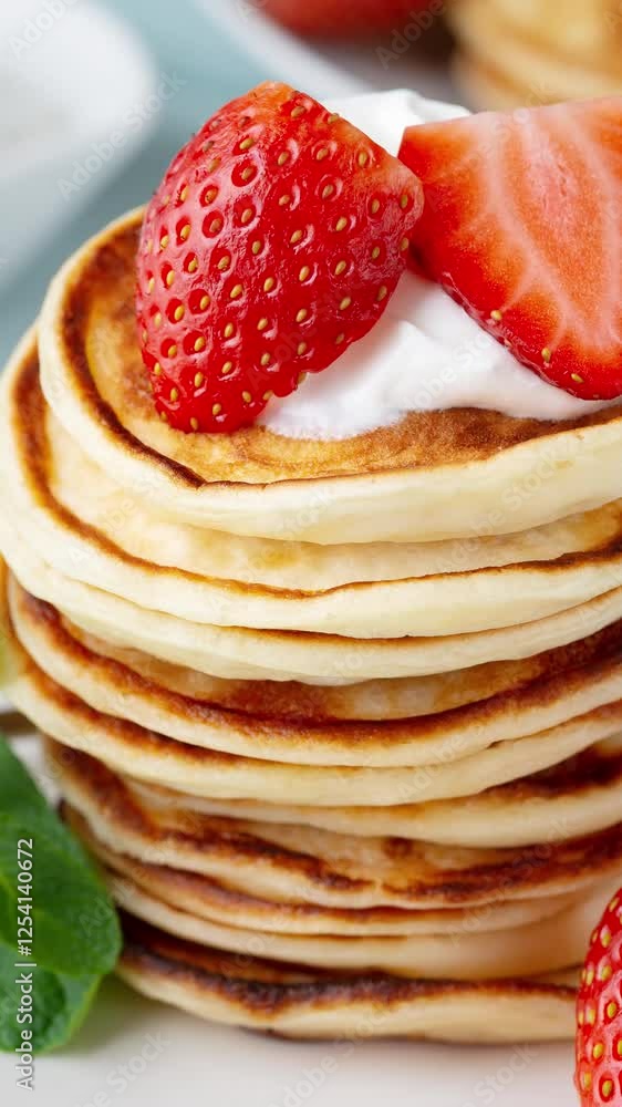 Stack of pancakes with fresh strawberry. Stack of pancakes with fresh strawberry.