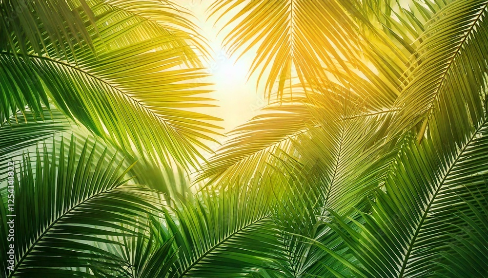 Obraz premium Palm leaves in the sun. Palm leaves background. Tropical background.