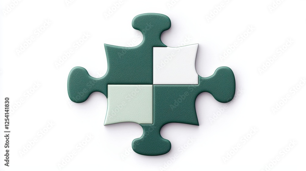 A single puzzle piece featuring two green and two white sections, symbolizing the concept of connection and problem-solving. A single puzzle piece featuring two green and two white sections, symbolizing the concept of connection and problem-solving.