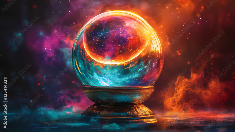 Mystical crystal ball fortune teller prediction magic sphere. Eclipse Prophecies. Illustration Mystical crystal ball fortune teller prediction magic sphere. Eclipse Prophecies. Illustration
