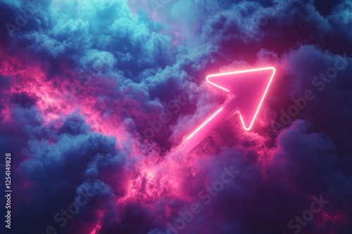 Dynamic arrow through vibrant clouds digital art abstract environment futuristic concept