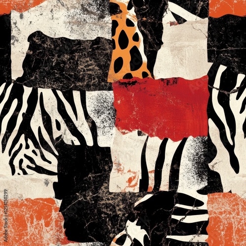 Abstract Animal Print Patchwork with Zebra and Giraffe Patterns and Textures