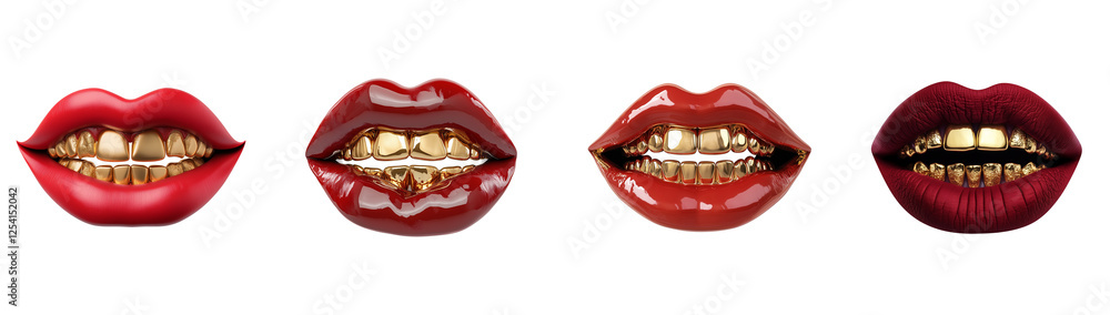 Obraz premium Luxury Red Lips with Gold Teeth Grill set 