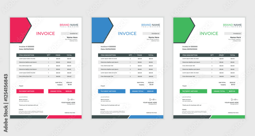 cleam creative business invoice design with various colour skim | Printable invoice design template cleam creative business invoice design with various colour skim | Printable invoice design template