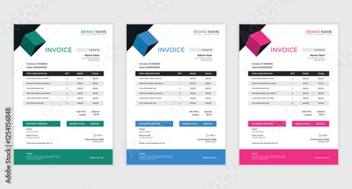 cleam  creative business invoice design with various colour skim | Printable  invoice design template