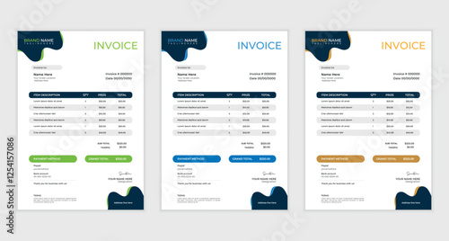 cleam  creative business invoice design with various colour skim | Printable  invoice design template