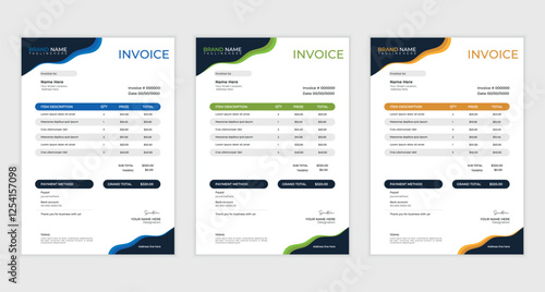 cleam  creative business invoice design with various colour skim | Printable  invoice design template
