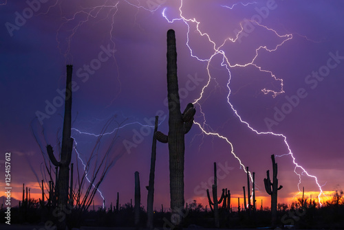 Sunset lightning at Dove Mountain in southern Arizona near Tucson and Marana. photo