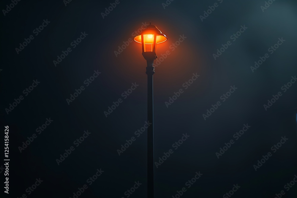 Street lamp on pole, black background, foggy night, orange light from top, minimalist style, low angle, wide-angle lens, shallow depth of field, dark cinematic mood. Street lamp on pole, black background, foggy night, orange light from top, minimalist style, low angle, wide-angle lens, shallow depth of field, dark cinematic mood.