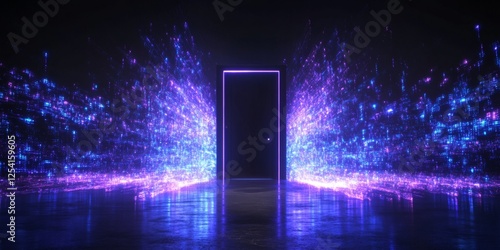 Glowing Portal Doorway, Particle Effects, Futuristic Setting