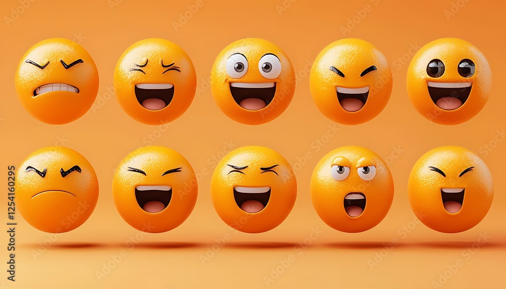 Fototapeta premium Comprehensive set iOS emoticons featuring a variety funny facial expressions, perfectly editable for diverse digital communication.