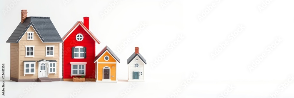 Colorful toy houses against a white background with a playful mood representing home and community Colorful toy houses against a white background with a playful mood representing home and community