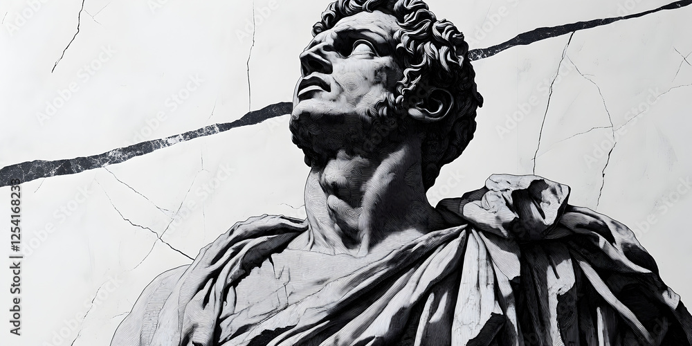Obraz premium Monochrome Marble Sculpture: Iconic Ancient Art in Black and White with Detailed Facial Features