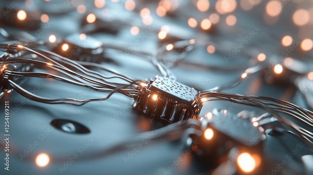 Networked Processors, Glowing Nodes, Futuristic Tech, Data Center Background, AI Concept Networked Processors, Glowing Nodes, Futuristic Tech, Data Center Background, AI Concept