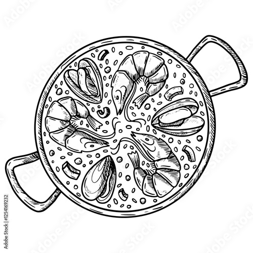 Vector Illustration hand draw of paella spanish food restaurant