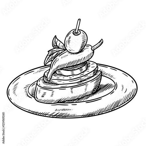 Vector hand drawn illustration of Spanish tapa appetizer restaurant