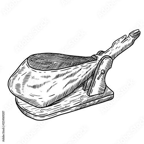 Vector hand drawn illustration of ham shoulder typical Spanish food