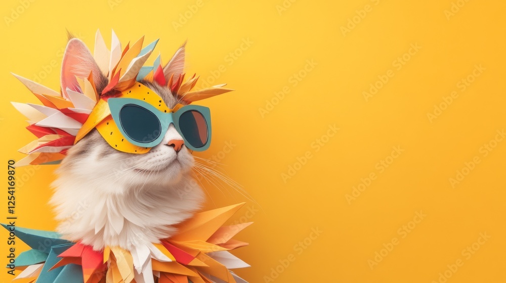 Fototapeta premium Cool cat in colorful summer attire.