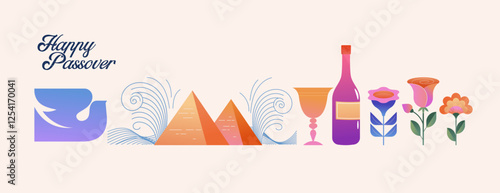 Happy Passover background, banner and poster design. Geometrical modern minimalist concept illustration