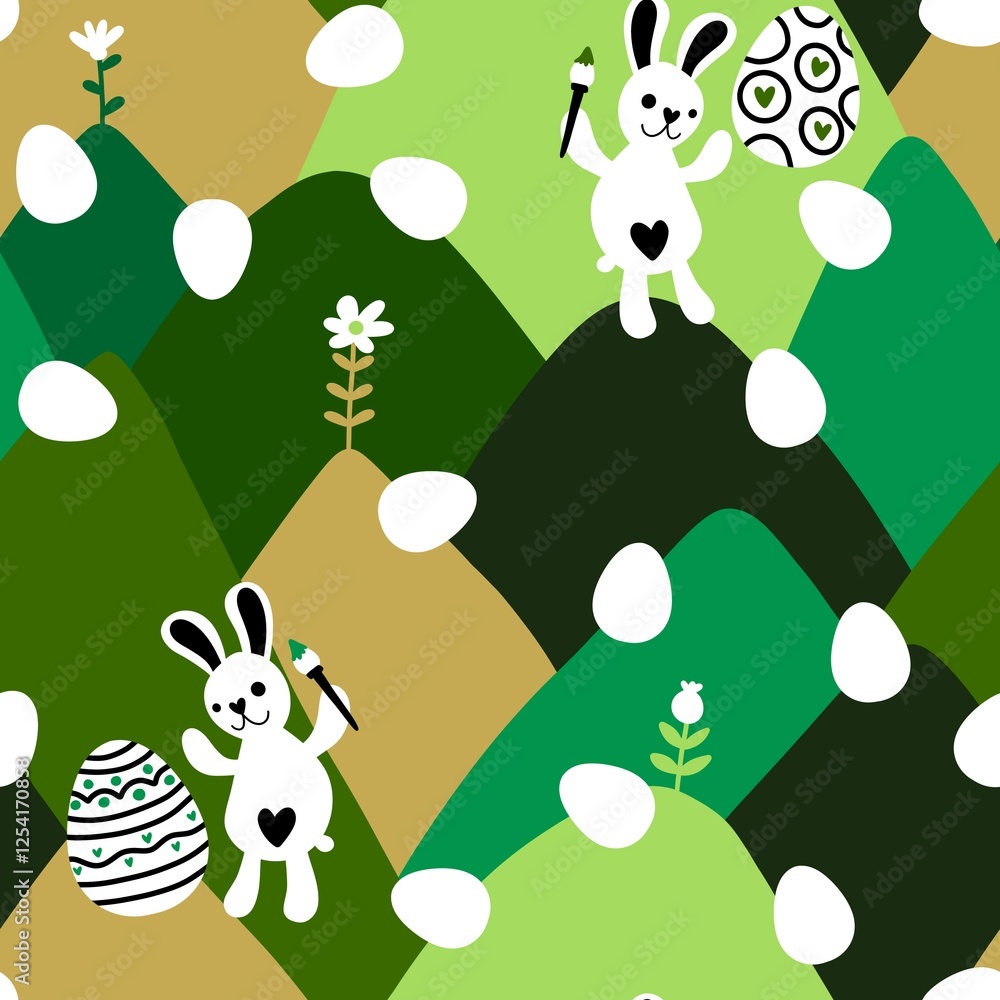 Naklejka premium Easter eggs seamless rabbits pattern for wrapping paper and fabrics and linens and kids clothes print and spring party accessories 