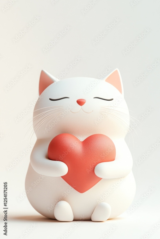 Adorable white cat figurine holding a heart. Perfect for Valentine's Day! Adorable white cat figurine holding a heart. Perfect for Valentine's Day!