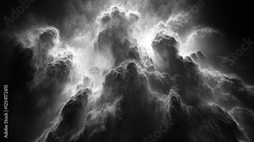 Abstract clouds explosion, cosmic energy, digital art, light rays photo