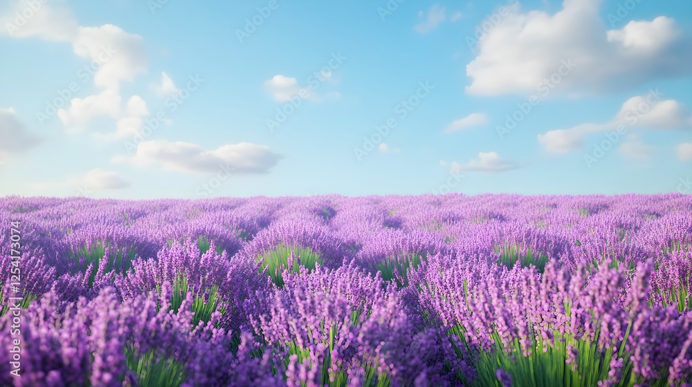 Naklejka premium Endless Lavender Fields under a Clear Sky: A Serene Escape into Nature's Purple Embrace