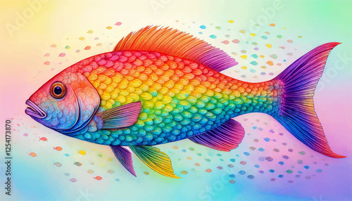 Colorful fish in the water watercolor painting, fish made of small fishes Adobe Illustrator Artwork