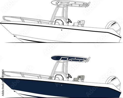 Fishing Boat Vector Line Art And Printable Design