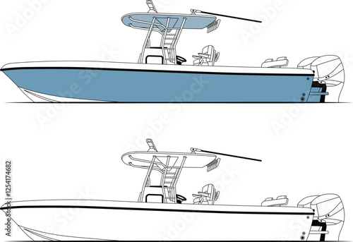 Fishing Boat Vector Line Art And Printable Design