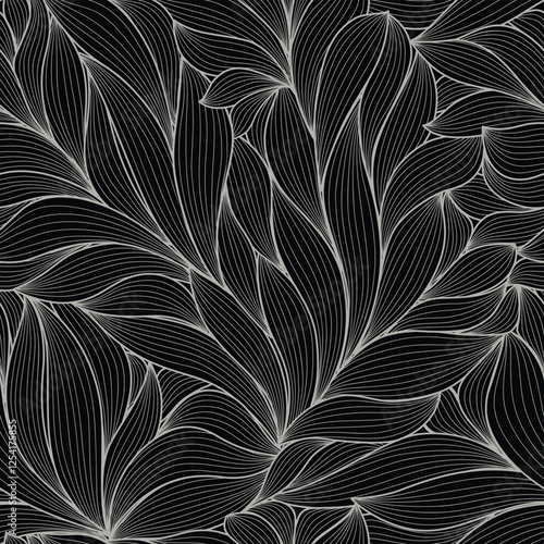 Black and grey foliage line art pattern vector collection. Hand made with line design pattern. Design for  wall panel decor,  cover background, wallpaper and banner.