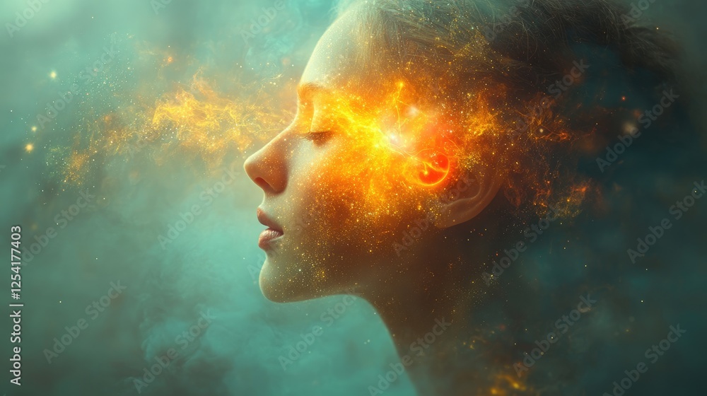 A serene profile with cosmic elements symbolizing imagination and creativity. A serene profile with cosmic elements symbolizing imagination and creativity.