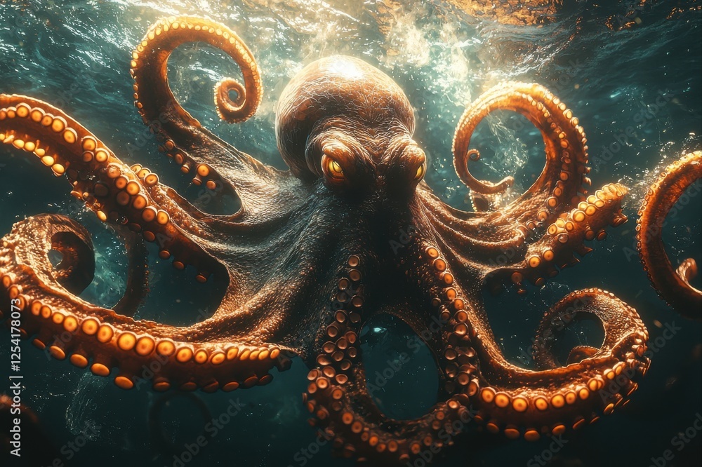 Obraz premium Majestic octopus swimming in ocean depths a vibrant underwater scene