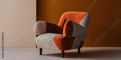  a chair with a disjointed, irregular design, combining bold colors and unique textures