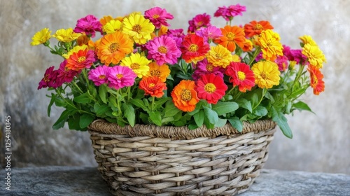 Wallpaper Mural A decorative floral arrangement in a woven basket with bright summer flowers. Torontodigital.ca
