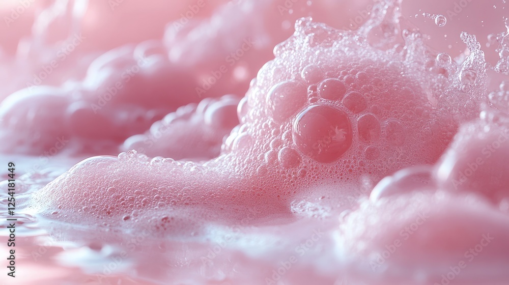 Fototapeta premium Close-up of pink bubbles in water, evoking a sense of relaxation and cleanliness.