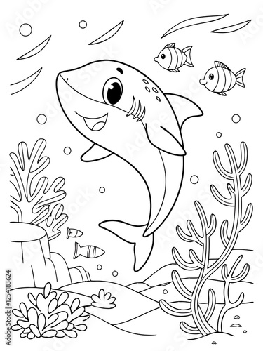 Wallpaper Mural Cute Baby Shark – Coloring Page for Kids	 Torontodigital.ca