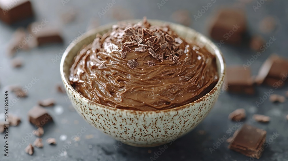 Chocolate Mousse in Bowl, Dark Background, Dessert Chocolate Mousse in Bowl, Dark Background, Dessert