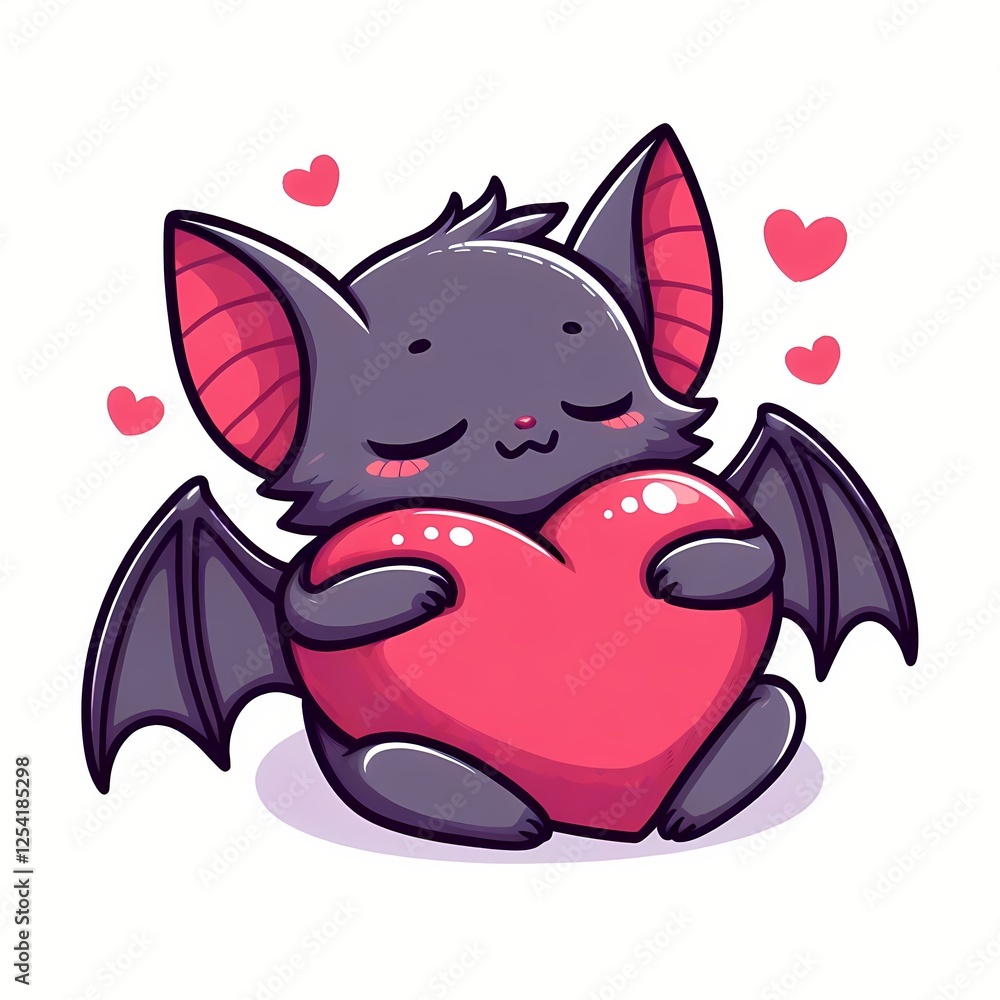 Fototapeta premium Cute Bat Sleeping On Love Pillow Cartoon Vector Icon Illustration