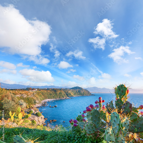 Unbelivable spring view on the the cape Milazzo panorama of nature reserve. photo