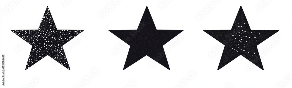 Three textured black stars on white background. Three textured black stars on white background.