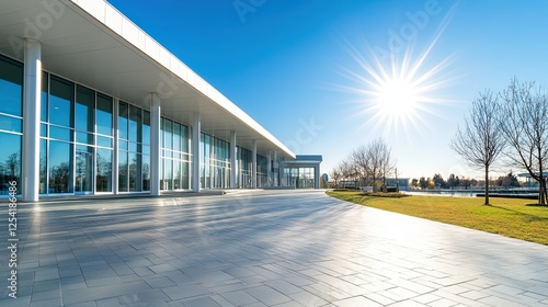 Modern architectural design of a bright sunlit building exterior
