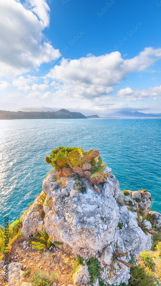 Awesome spring view on the the cape Milazzo panorama of nature reserve.